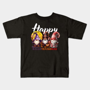 Thanksgiving Gnomes Christmas Happy HalloThanksMas Kids T-Shirt